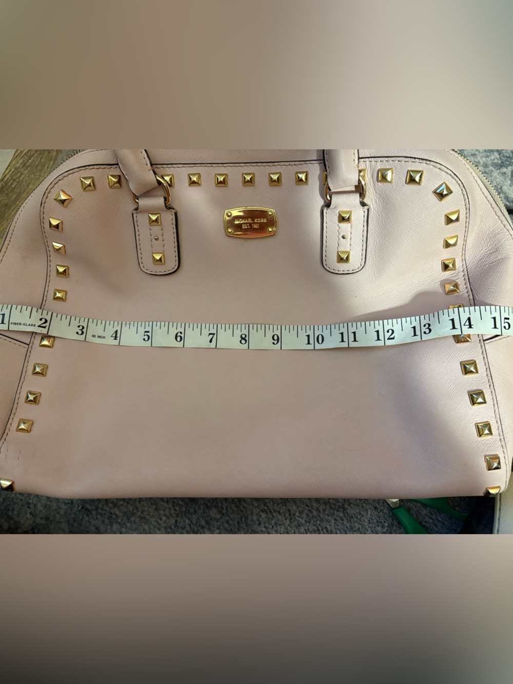 Michael Kors Blush Pink Saffiano Leather Studded Satchel - Picture 3 of 6